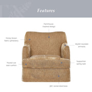 My Texas House Lauren Swivel Accent Chair, Honey Brown Polyester Fabric, 360-Degree Steel Base, Pocket Coil Seat Cushion, MT2637596600001