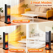 WLRETMCI Tower Space Heater, 2000W Ceramic Electric Heater with Remote, Thermostat, 70 Oscillation, 3D Flame Effect, ECO Mode, Black