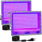 Ouside 200W LED Black Light 2 Pack, Powerful UV Black Lights, IP66 Waterproof, 395-405nm Wavelength, Aluminum Construction, Plug Included