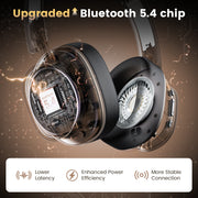 TRIGIZ Bluetooth Over-Ear Headphones, 78H Playtime, Bluetooth 5.4, Dual Device Connection, Deep Bass, Active Noise Cancellation, Foldable Lightweight Design, Black