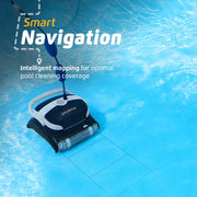 Dolphin Robotic Automatic Pool Cleaner, Wi-Fi Enabled, Wall-Climbing Scrubber Brush, Top-Load Cartridge Filter, For In-Ground Pools up to 50 ft, White and Black, Explorer E25