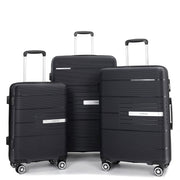Tripcomp 202428 3 Piece Luggage Sets Hard shell Carry On Luggage PP case with Two Hooks Spinner Wheels, Black