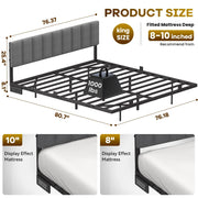 Behost Metal Platform Bed with Smart LED Lights and Charging Station, Grey, Queen