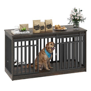 Uforic DVUforicqfEt2 55 Inch W Double Dog Crate Furniture With Sliding Barn Doors & Bowl