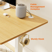 Concetta Electric Height Adjustable Desk, 55x24 Oak Wood Top, White Metal Base, Automatic Sit Stand Workstation with One-Touch Lift