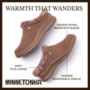 Minnetonka Emerson Womens Moccasin Slippers, Water-Resistant Suede, Plush Pile Lining, Heavily Treaded EVA Sole, Dusty Brown, Size 8 Medium