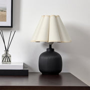 Home Decor Collection Black Ceramic Table Lamp with Off-White Scalloped Shade, 12.5 in, Contemporary Style