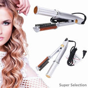 2-in-1 Rotating Hair Styler Automatic Curling Iron Brush with Ceramic Tourmaline Plates