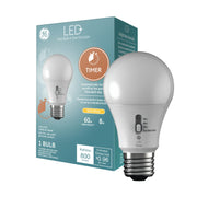 GE Lighting LED+ Timer Light Bulb, Soft White 2700K, 8W 60W Replacement, A19, E26 Medium Base