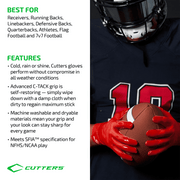 Cutters Rev Pro 5.0 Football Receiver Gloves, Lightweight Neoprene, Air C-TACK Grip, Reinforced Fingertips, Hook Closure, Adult Large, Solid White, cpt-auo-167