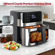 MIRASTON 8.5-Quart Air Fryer, 1500W, Stainless Steel, 8 Preset One-Touch Controls, Dishwasher-Safe Basket, MS-1806