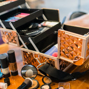 SHANY Premier Fantasy Professional Makeup Train Case, Rose Gold, Lockable Cosmetic Organizer with 3 Expandable Trays, Brush Holder, Mirror, Shoulder Strap, SH-C20-RGD