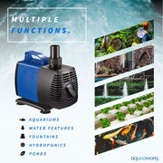 Aqua Dream 2000 GPH External Submersible Water Pump, 75W Adjustable Flow, Ceramic Shaft, UL Certified, Multiple Adapters, JD-7500