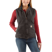 Carhartt Washed Duck Sherpa-Lined Mock-Neck Relaxed-Fit Vest for Ladies - Dark Brown - L