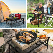 Tiagowell JH740 Folding Grill Table, Adjustable Height 10.7-22.5 in, Lightweight Portable Mesh Desktop, Black