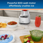 Oster Countertop Blender, 6-Cup Boroclass Glass Jar, 800W Motor, Stainless Steel Crush 4 Pro Blades, One-Touch Smoothie and Salsa Programs, Gray, 2181591