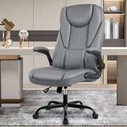 Coolhut Executive Office Chair, Ergonomic High-Back, Adjustable Flip-Up Armrests, Lumbar Support, Gray PU Leather