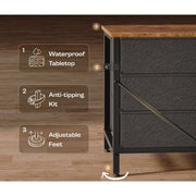 Amadwell 78.8 Inch Dresser with 15 Fabric Drawers, Rustic Brown, Large TV Stand for Up to 85 Inch TVs