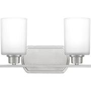Quoizel Pruitt 14 Inch 2 Light Bath Vanity Lighting Fixture, Brushed Nickel, Transitional Style, PRUO8617BN