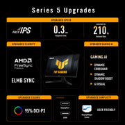 ASUS TUF Gaming VG27AQ5AZ 27in QHD 2560x1440 210Hz OC Fast IPS Monitor with ELMB Sync and 0.3ms Response Time, Black