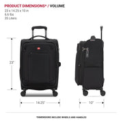 Swissgear Stride Expandable Carry-On Spinner Luggage, Durable Nylon, 8-Wheel Spinner, TSA Lock, Black, 23 in, 7069202154