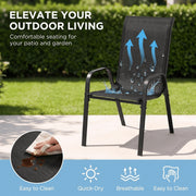 Pirecart 5-Piece Patio Dining Set with Square Glass Table and 4 Stackable Textilene Chairs, Black, BP1024
