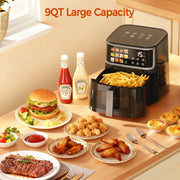 Patbrela Air Fryer, 9QT Capacity, 1700W Powerful Heating, LED Digital Color Display, Easy-View Window, Nonstick Dishwasher-Safe Basket, 11 Smart Presets, AF305