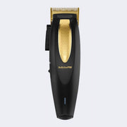 BaBylissPRO LithiumFX Gold Hair Clipper, Cord/Cordless, 5-Position Taper Control, Gold Titanium Tri-Blade, 2-Hour Lithium-Ion Battery, Ergonomic Grip, Black Gold, FX673NS