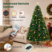 AUOSHI 7.5 FT Prelit Artificial Christmas Tree with 1600 Branch Tips, 380 LED Lights, 11 Lighting Modes, Remote Control, Iron Stand, 24 Ornaments, Gold Tree Topper