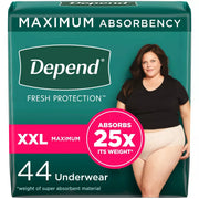 Kimberly Clark 105330401 Depend Fresh Protection Incontinence Underwear for Women - Maximum Absorbency - XXL - 44 Count