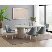 Acme Laela Upholstered Dining Chair Set of 2, Blue Boucle Fabric, Bone White Metal Frame, D22/D28 Foam Cushioning, DN03696