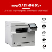 Canon imageCLASS MF665Cdw Wireless Duplex Color All-In-One Laser Printer, 26 ppm, 5-Inch Touchscreen, 50-Sheet ADF, USB, Ethernet, Wi-Fi, 6928C005