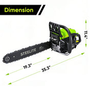 Steelite Gas Chainsaw, 62CC 2-Stroke Petrol Engine, 20-Inch Guide Bar, Handheld Cordless Design, Green