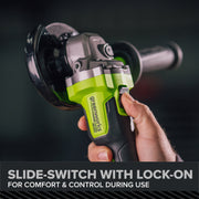 Greenworks AG590A2 24V Cordless 4-1/2 in Brushless Power Angle Grinder, 3-Speed Settings, Adjustable Handle, Tool-Free Guard, 3.6 lb
