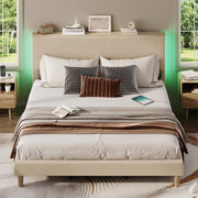 Bestier King Platform Bed with Adjustable Storage Headboard Shelf, RGB LED Lighting, Corduroy Upholstered Frame, Taupe