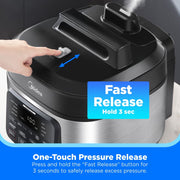 Midea Electric Pressure Cooker, 6.5 Qt Widebody, 13-in-1 Multi-Function, Stainless Steel, Black, Touch Control, 1500W, MPC6018AASS