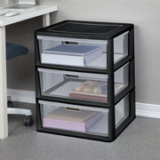 Sterilite Wide 3 Drawer Tower Storage Cart with Removable Clear Bins, Easy Assembly, Black, 4530-90
