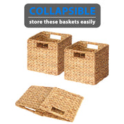 Tooloton 6-Pack Woven Storage Bins with Handles, Natural Rattan Water Hyacinth Organizer, Brown Square Storage Baskets, 10.5x10.5x10.5 in