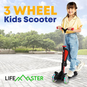 Lifemaster 3 Wheel Kids Scooter with Foldable Seat, Adjustable Handlebar, Light-Up LED Wheels, Wide Anti-Slip Deck, Green, LIFMS55