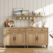Wampat Buffet Cabinet with 4 Doors and 2 Drawers, Large Coffee Bar Table, Wood Kitchen Storage Cabinet, Modern Farmhouse Sideboard Credenza, Brown Oak, W01F3096C-WMS
