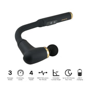 Brookstone Reachpulse Pro Long Handle Percussion Massager, 6-Speed Deep Tissue Massage Gun with 4 Interchangeable Heads, Rechargeable Battery, Portable Black