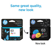 HP 63 Tri-Color Ink Cartridge, Cyan Magenta Yellow, 150 Page Yield, F6U61AN#RFD