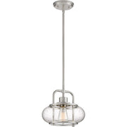 Quoizel Trilogy Mini Pendant Light, 10 Inch, Brushed Nickel, Clear Seeded Glass Shade, Dimmable, Adjustable Height, TRG1510BN