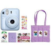 Fujifilm Instax Mini 12 Instant Film Camera Holiday Bundle, Pastel Blue, Includes 10-Pack Film, Photo Album, Tote Bag, Sticker Sheet, AA Batteries