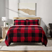 3-Piece Plush Sherpa Comforter & Sham Set, King Red/Black