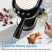 HBN Espresso Machine, 20 Bar Professional Espresso Maker with Milk Frother Steam Wand, 27oz Removable Water Tank, Black