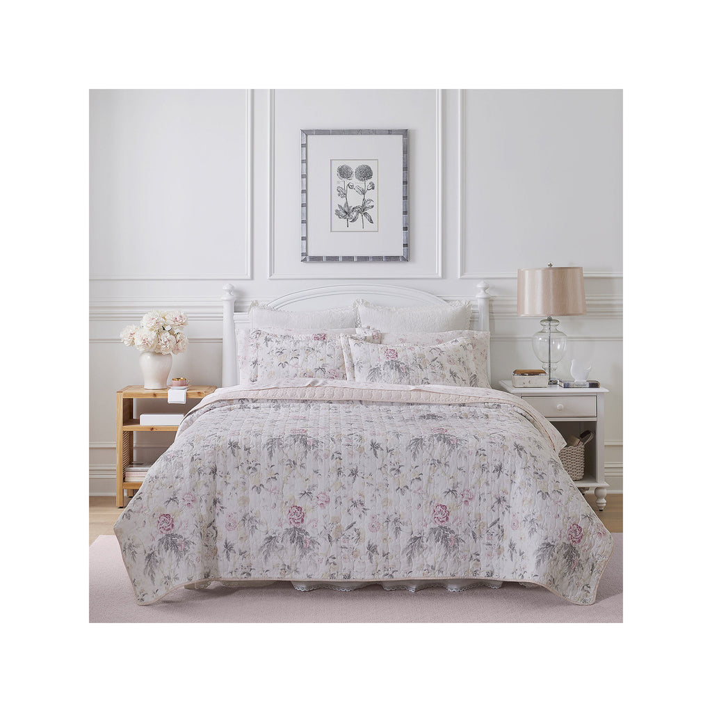 Laura Ashley Breezy Floral Reversible Quilt Set Pink Grey VIPOutlet