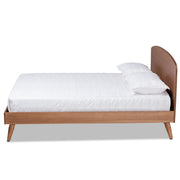 Baxton Studio Keagan Mid-Century Walnut Brown Full Platform Bed with Curved Headboard and Wood Slat Support