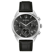 Bulova 96B371 Stainless Steel Watch with Black Leather Strap 42mm