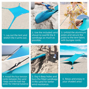 Easierhike 10x10 Beach Tent Sun Shelter, UPF 50+ Sun Protection, Windproof, Water-Resistant, Portable with Carry Bag, Turquoise